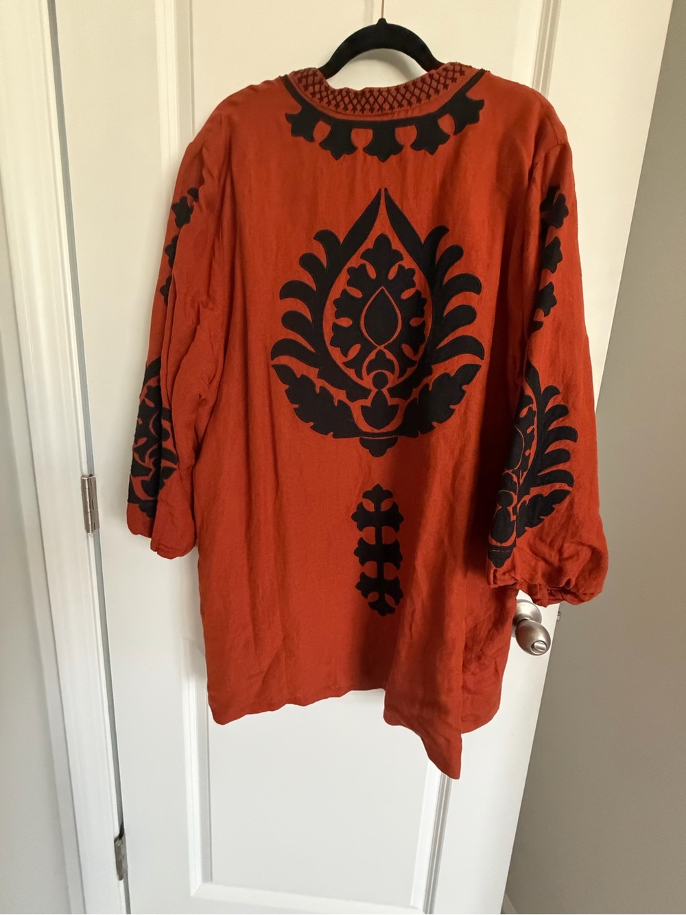 NWOT Chico's Rust Open-Front jacket with Black Trim